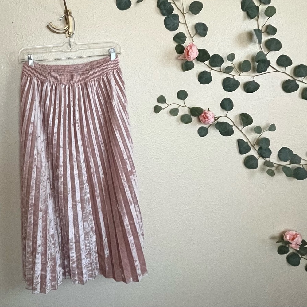 Blush Pink Crushed Velvet Midi Skirt